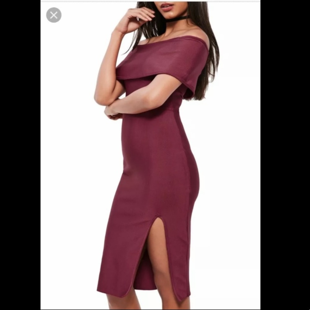 Missguided Off Shoulder Burgundy Bandage Dress NWT Size 8 - Picture 2 of 10